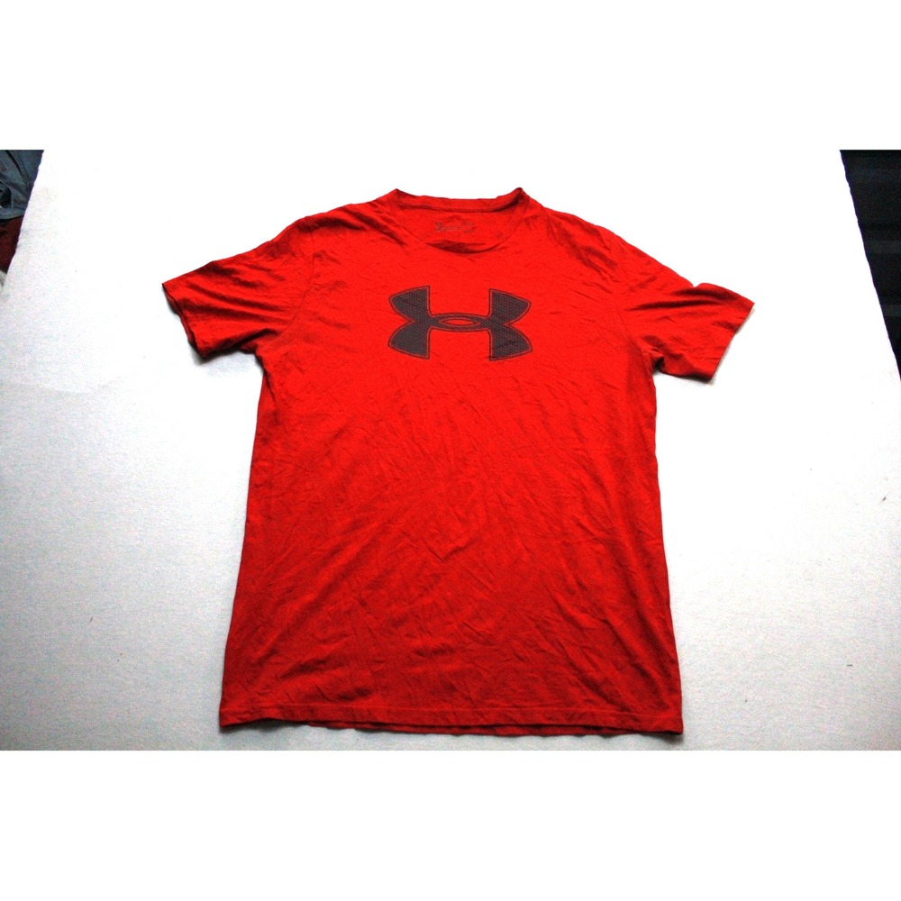 Under Armour T-Shirt Mens Large Red Excellent HeatGear Big Logo Loose Fit